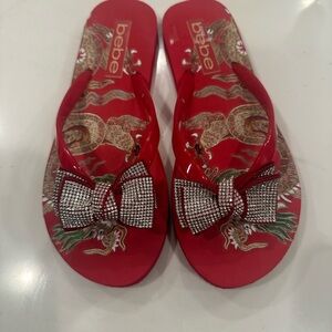 Bebe Vibrant Red Sandals with Dazzling Bow
